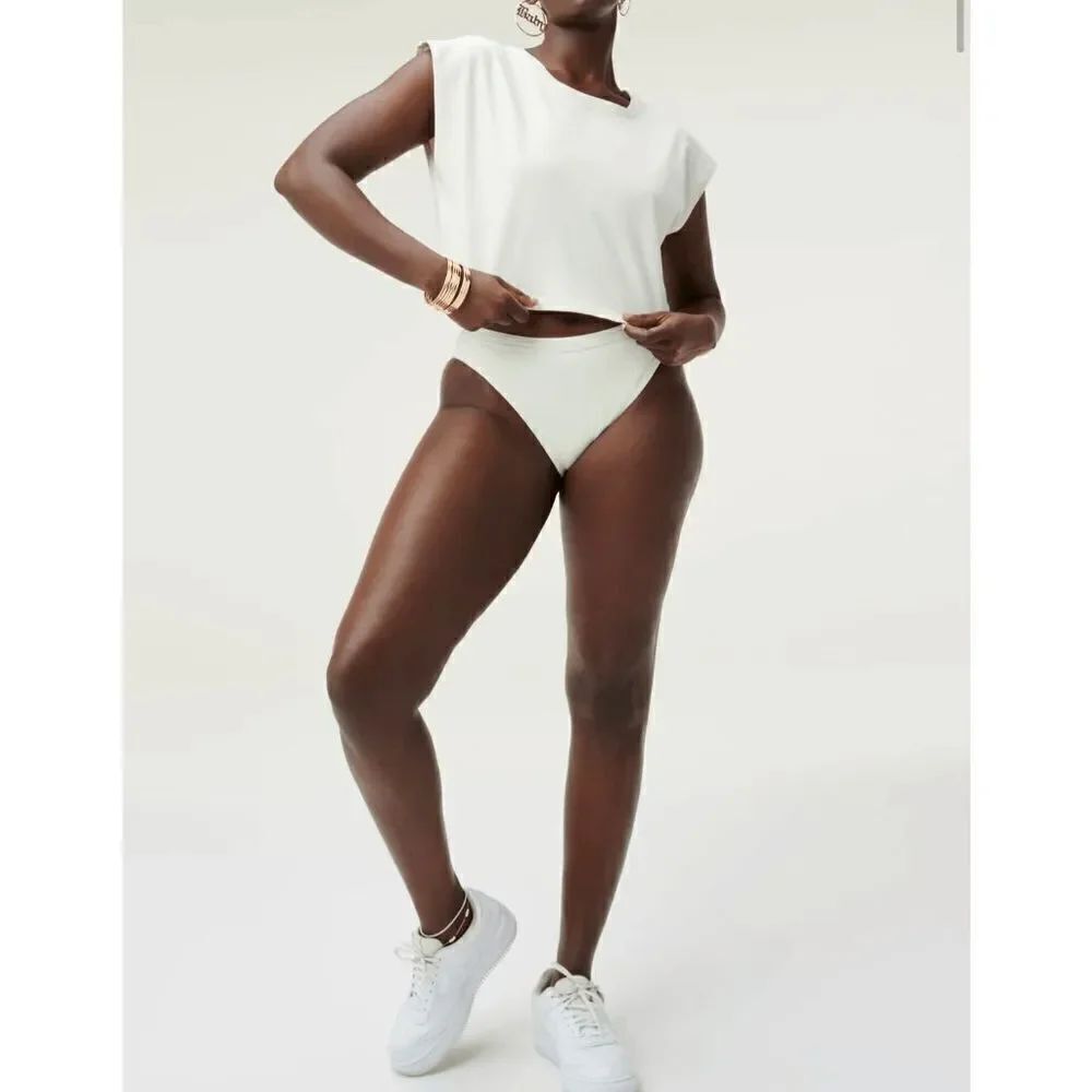Good American Women's Rib High Cut Sport Bikini Bottom Ivory